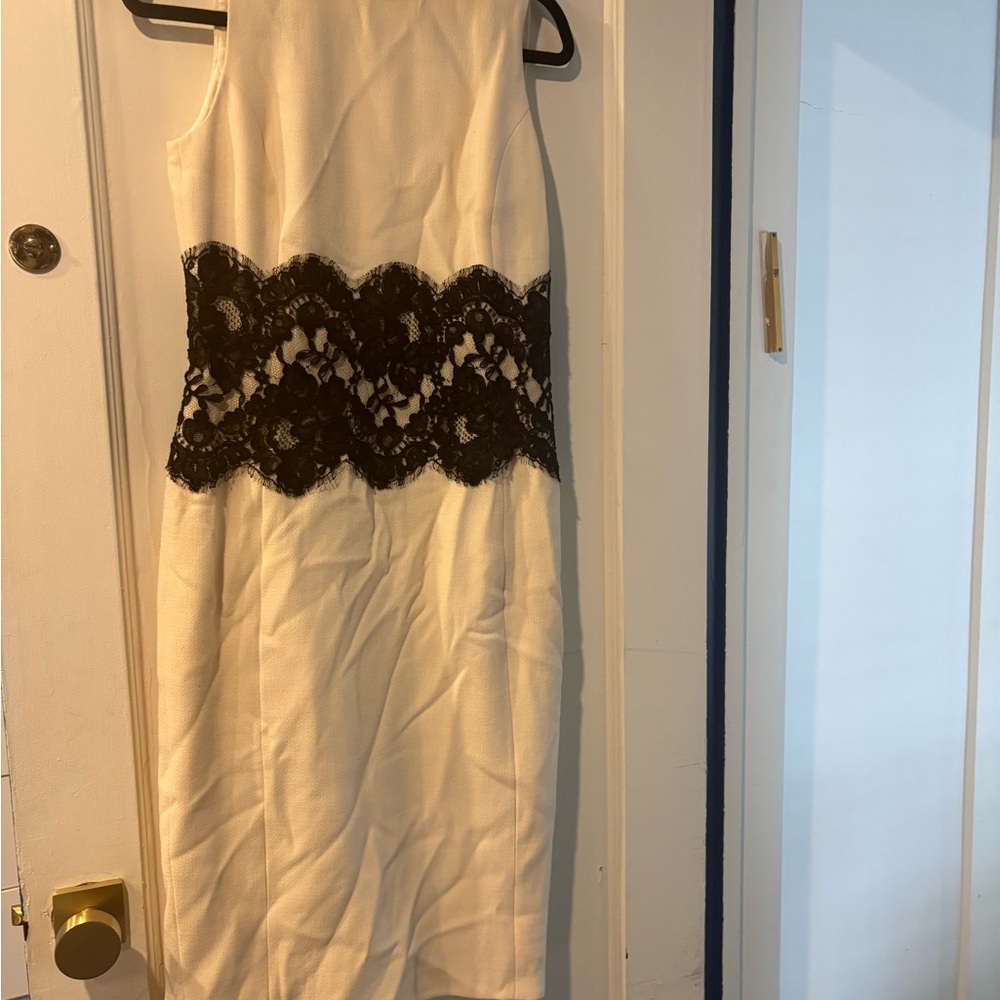 Michael Kors Collection Cream Midi Dress with Black Lace Waist